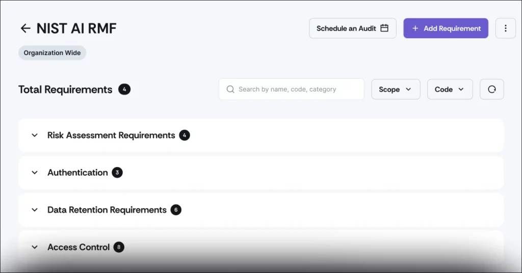 Scrut's Dashboard on NIST AI RMF